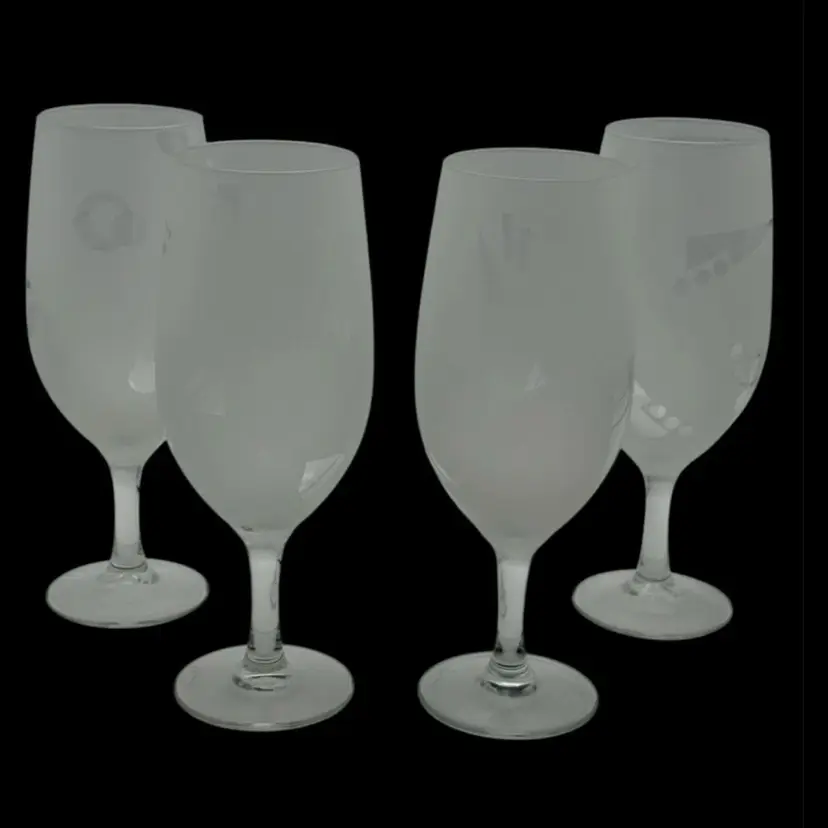 Vtg Robert McCandless Studio Art Glass Frosted Water Goblets Geometric (4)