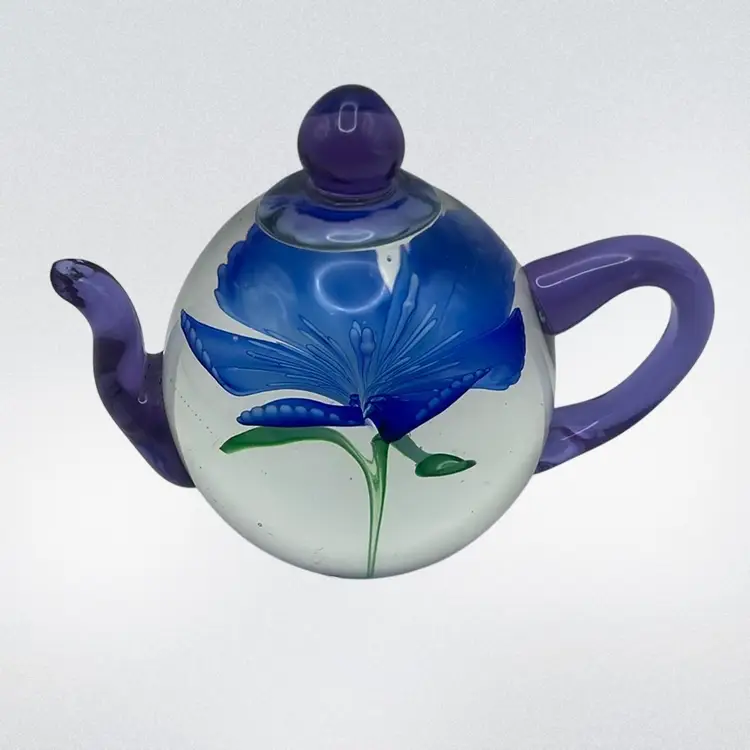 Hand Blown Art Glass Teapot Paperweight By Dynasty Gallery, 4” Tall x 4-1/2” Wide