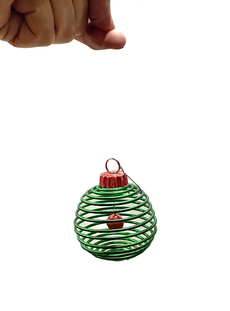 Green Springy Spiral Wire Christmas Ornament w/Red Jingle Bell Inside