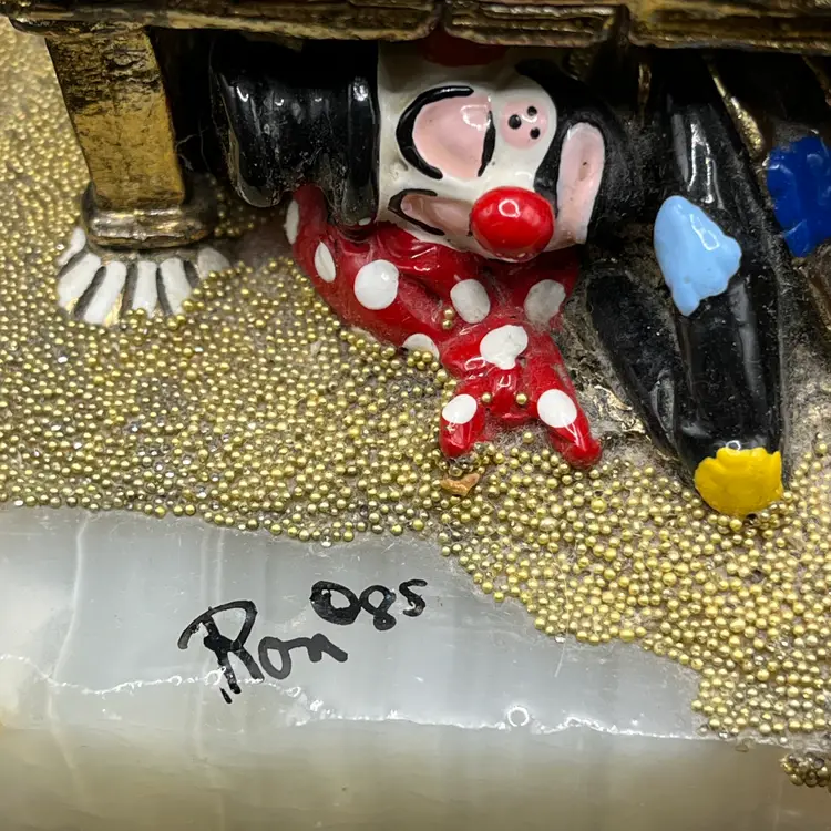 Ron Lee 1985 Wet Paint Sleeping Clown Sculpture Signed Metal Art on Onyx Base