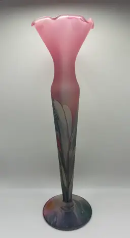 Vintage Rueven Hand Painted Art Nouveau  Glass Vase 10”
