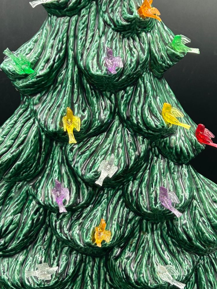 Vintage Skinny Ceramic Christmas tree lighted bird ornaments – no base.