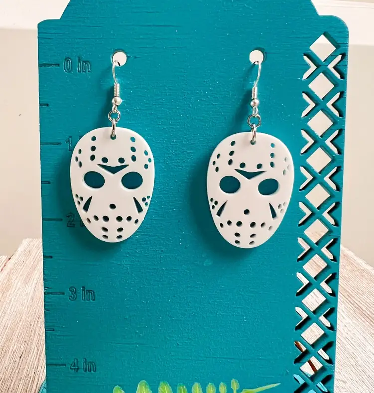 Jason hockey mask, horror jewelry white acrylic