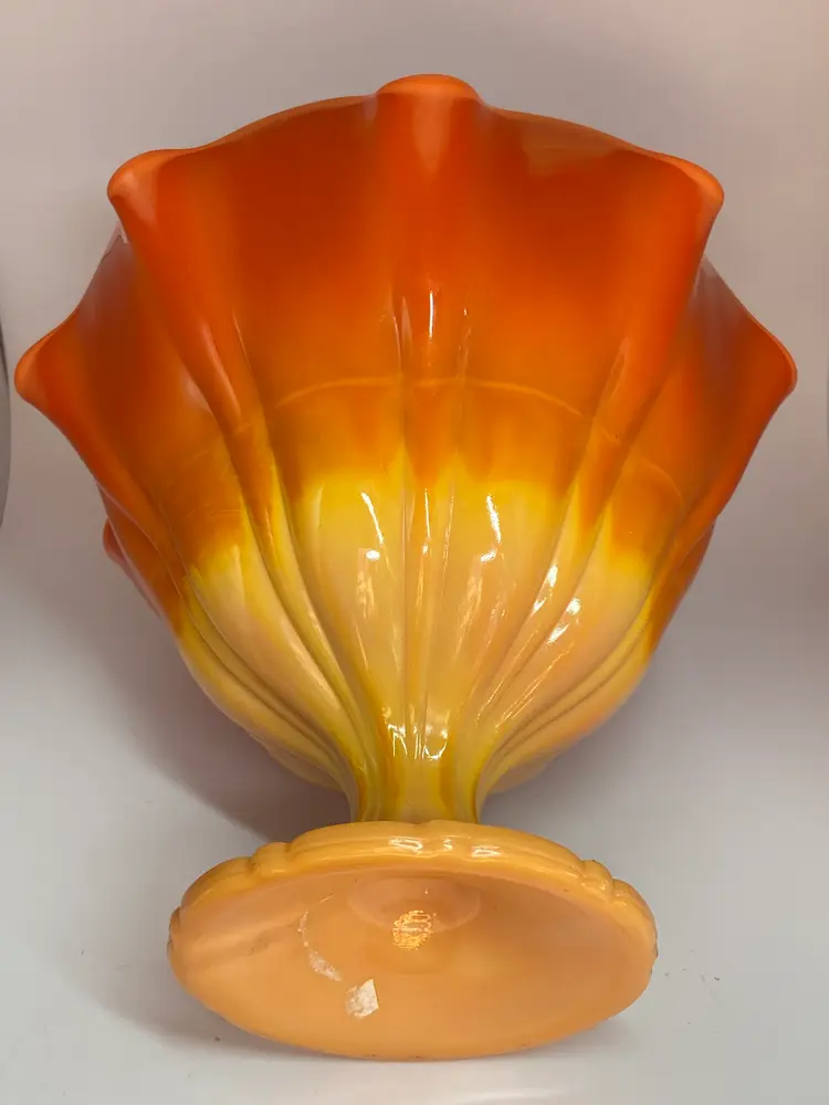 L.E. Smith Bittersweet Orange Slag Glass Compote, 7 Tall, 7.75 Wide