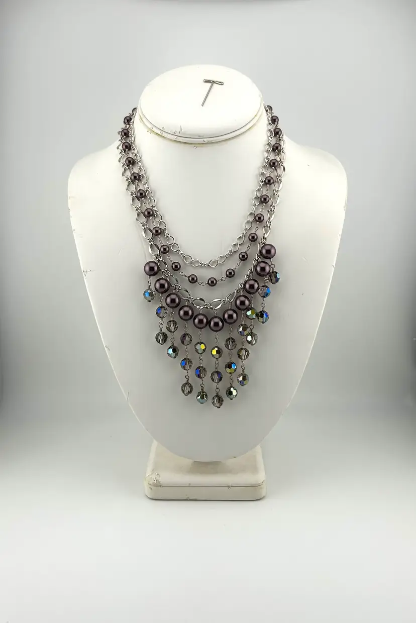 Triple Strand Swarovski Pearl and Crystal Necklace