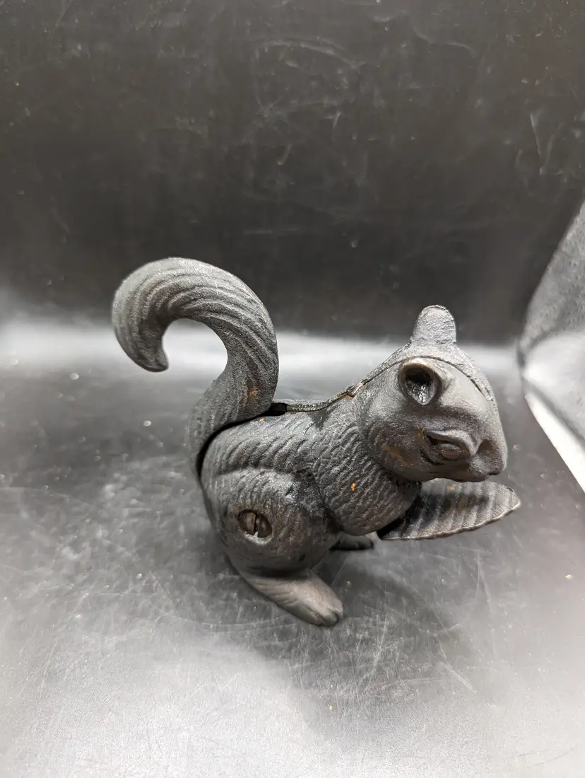 Cast Iron Black Squirrel Figurine Nut Cracker Tail Lever 4.5" Tall Heavy