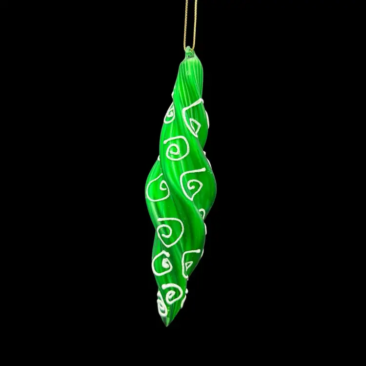 Mixed Lot Green Christmas Ornaments - 3 Blown Glass Glitter 1 Bulbous 2 Twist