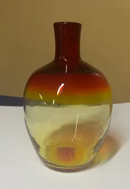 Blenko Tangerine Amberina Red & Yellow Glass Bottle Decanter #7321 Hand Blown 9”