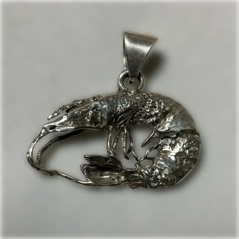 Sterling .925 3D Shrimp Pendant 1.25” x 1"