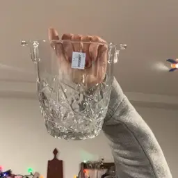 Crystal Cut Glass Handled Ice Bucket 5.25”