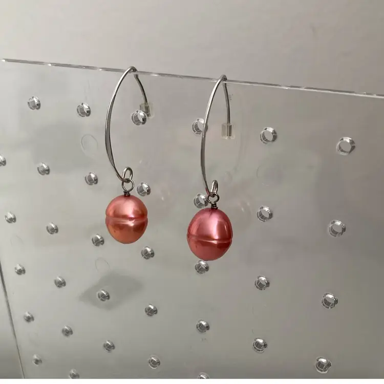 Vintage Honora 10 mm Pink Ringed Pearls Earrings On Sterling Silver Hooks