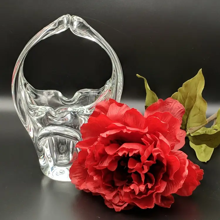Toscany Hand Blown Art Glass Basket 7.5" H Murano Style Split Handle Heavy China