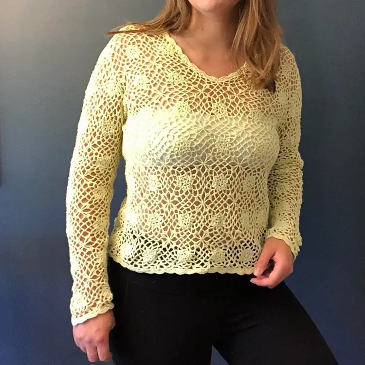 Y2K Crochet sheer top, open weave