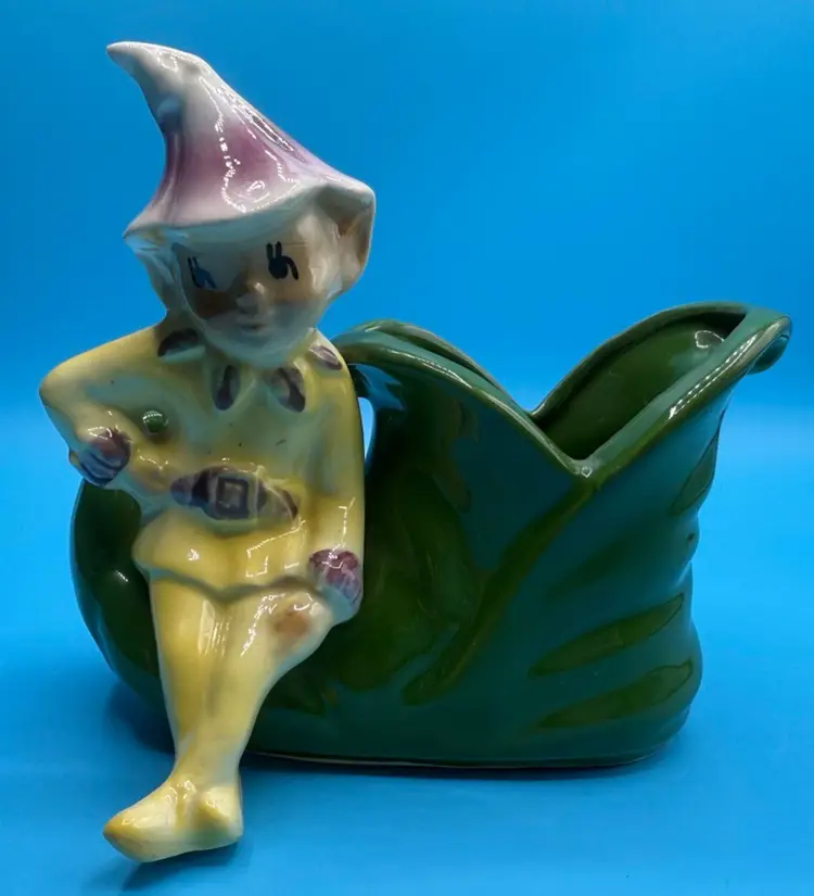 Shawnee Elf Pixie On a Green Shoe Planter MCM