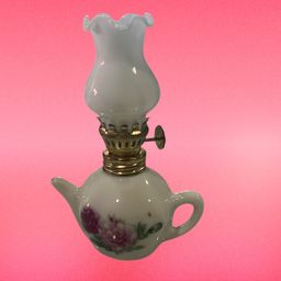 01. Vintage Miniature Pink Flower Porcelain Teapot Oil Lamp