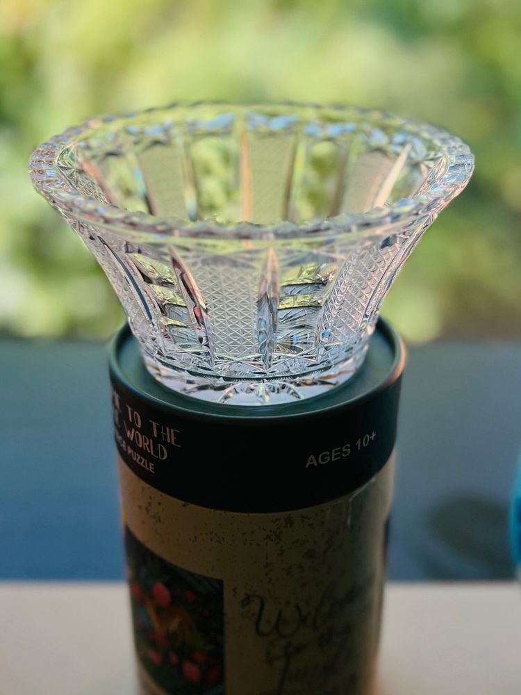 Vintage Lausitzer Quality  Heavy Hand Cut Crystal Bowl Vase  6”