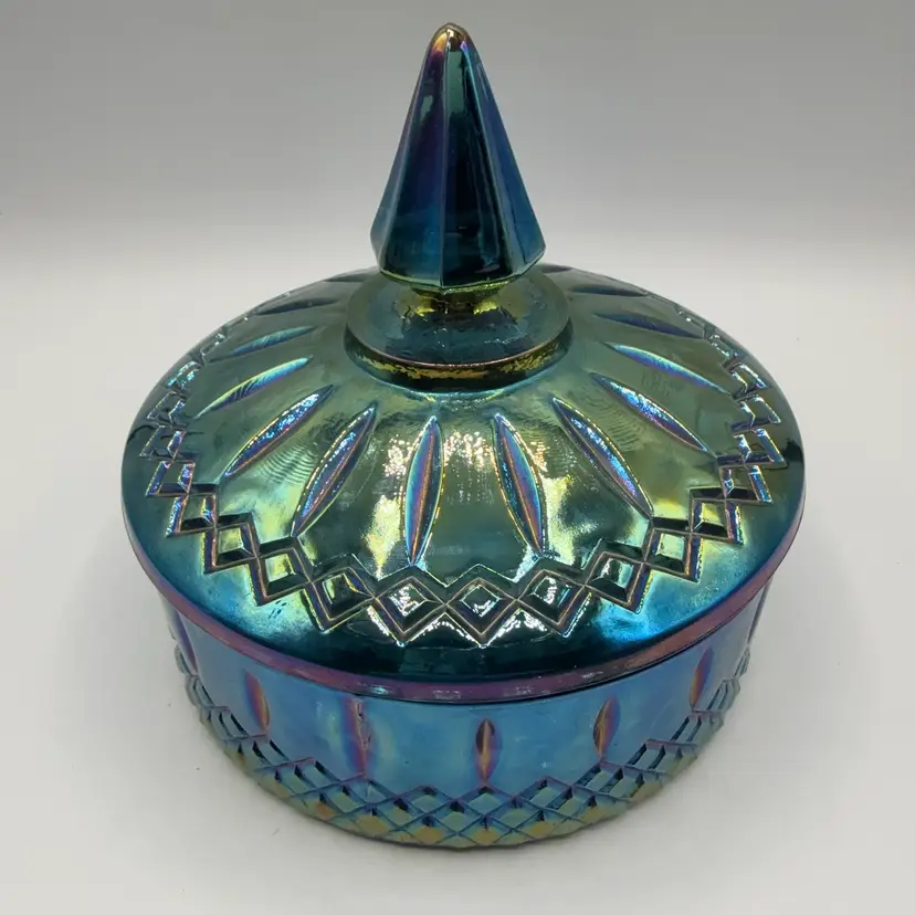 Indiana Glass Princess Candy Dish Aqua Carnival AS IS