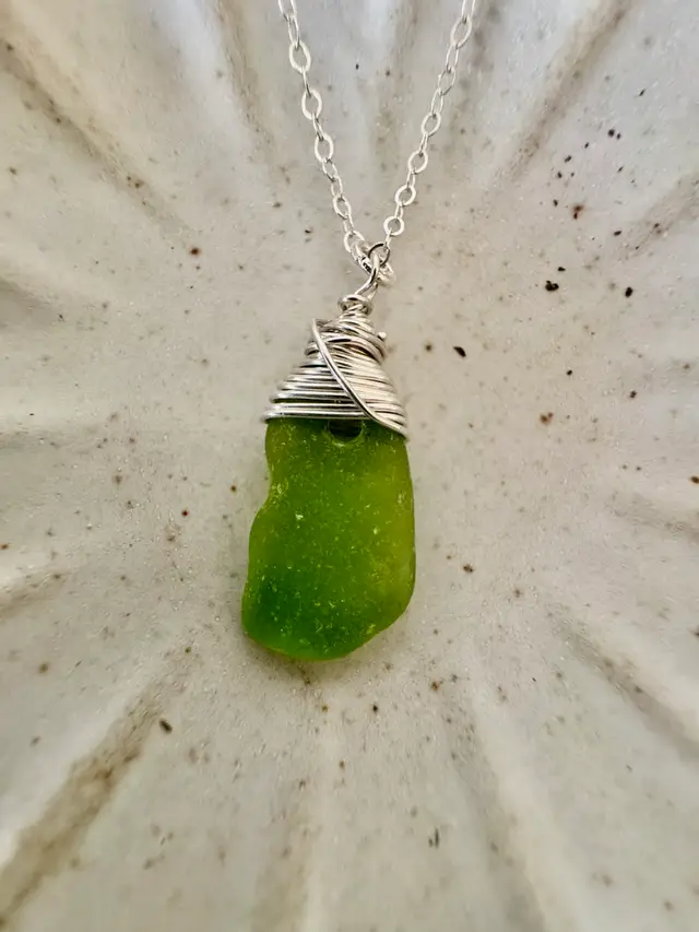 Lime Sea Glass Necklace Saint Patrick’s  Day #91