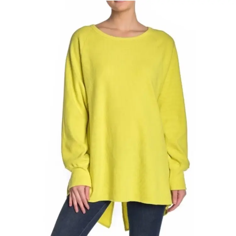 043 Free People We The Free size small Bright Yellow Long Sleeve Sweater split back