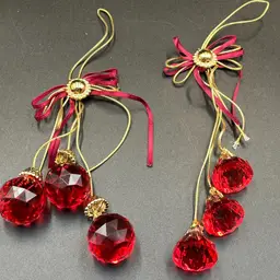 (2) Handmade Red & Gold Christmas Ornaments