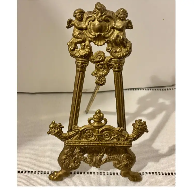 Vintage Brass Cherub Easel Picture Stand 8.5”