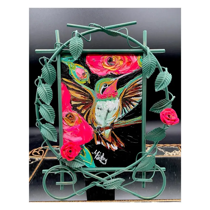 Glory Be
New, Original Hummingbird Painting
On 5”x7” Canvas Board
In 8”x10” Vintage Metal Frame
Bird Art