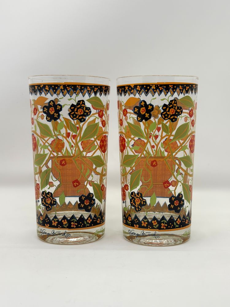 Georges Briard Enamel Highball Glasses Pair – 1960s Vintage Barware Decor