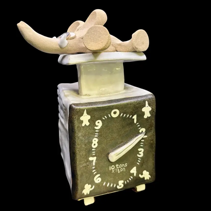 Studio Pottery Flat Elephant On Weight Scale Statue 8.25”