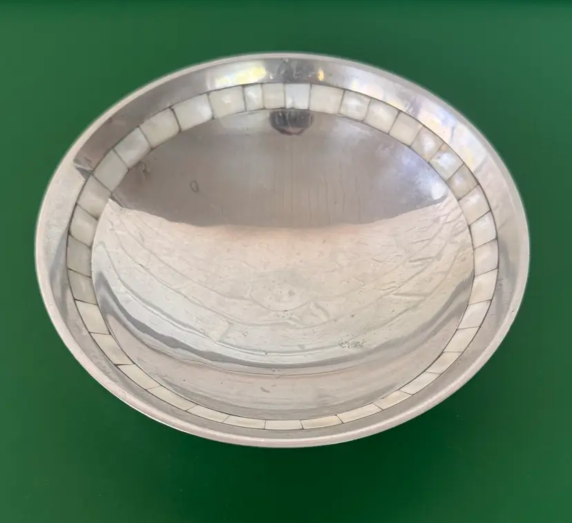 Silver Bowl with Mother Of Pearl Inlay 7 3/8” diameter