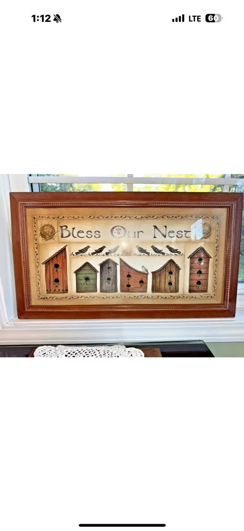 Vintage Linda Spivey "Bless Our Nest" Lithograph print in   Wood Frame , cottagecore decor