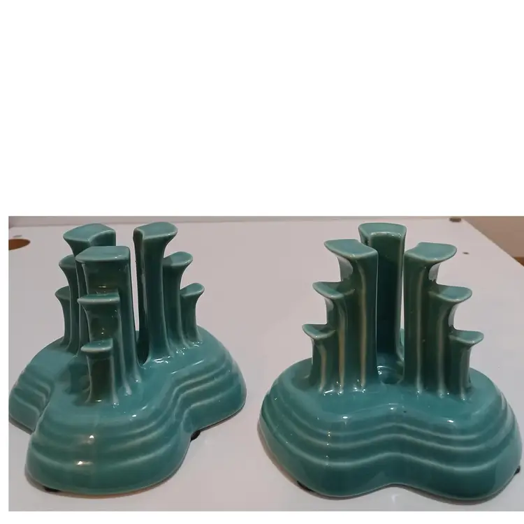 Lovely Fiesta Turquoise Pyramid Or Tripod Candle Holders; Set Of 2