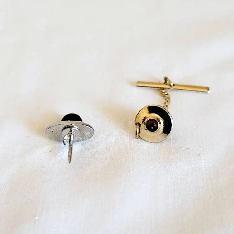 Vintage Black Stone Tie Tack • Silver‑Tone Setting