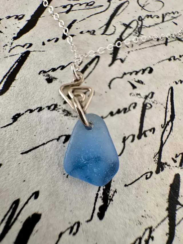 Ocean Sea Glass Necklace Sterling Silver #95