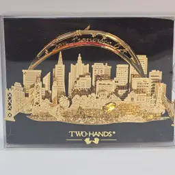 VTG NWOT TWO HANDS Gold Plated Brass Ornament San Francisco Original Box 1980s
