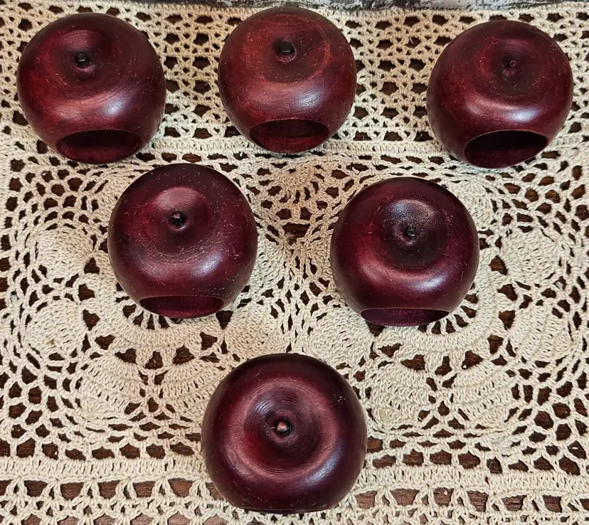 Set of 6 Vintage Wood Napkin Rings Red Country Apple Rustic Style
