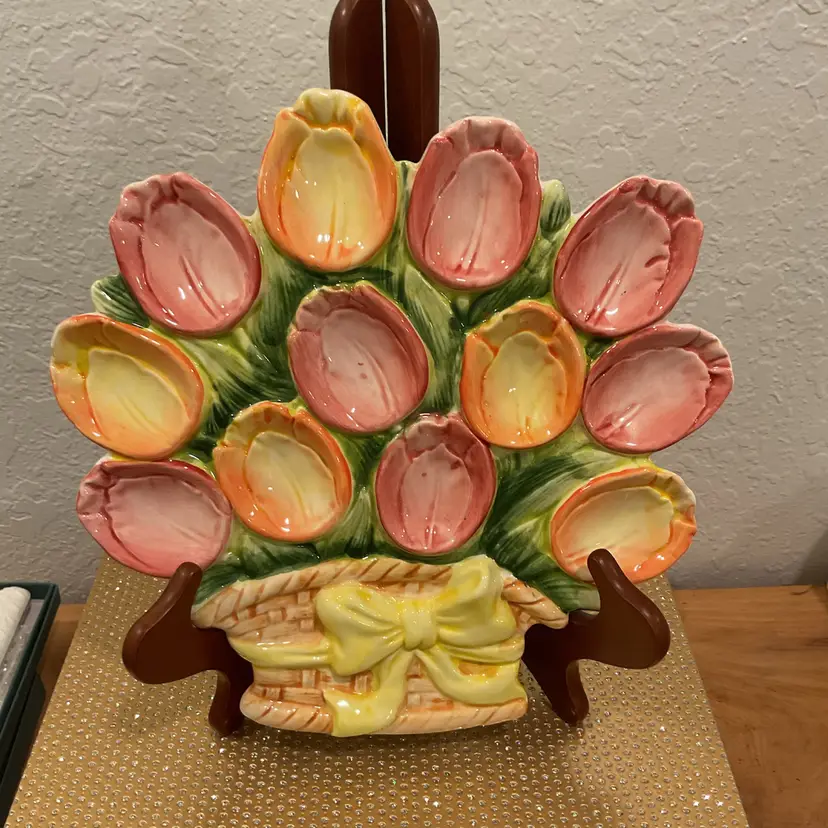Ceramic Deviled Egg Platter Tulip Bouquet