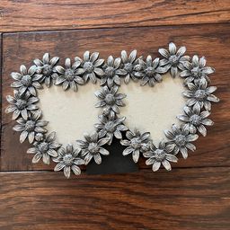 Double Heart Metal Frame Flowers and Lady Bugs Holds 2.5" x 2.5" Photo