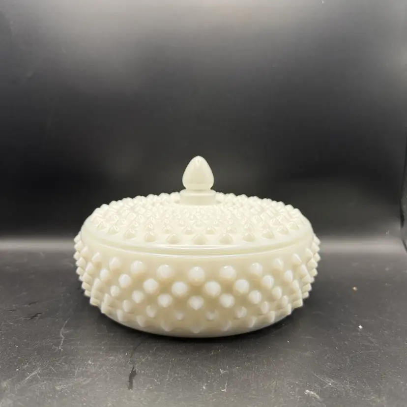 Fenton Hobnail Milk Glass Covered Candy Dish