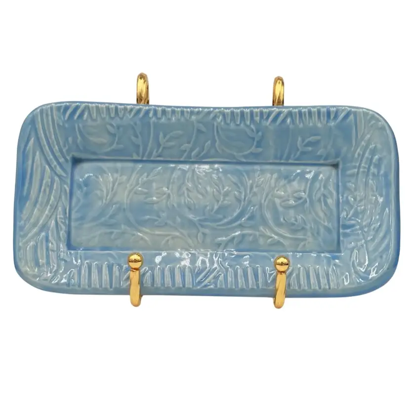 zbluepottery (Wendy Zaidman) Rectangular Dish, Frost Blue w/Embossed Florals, VA