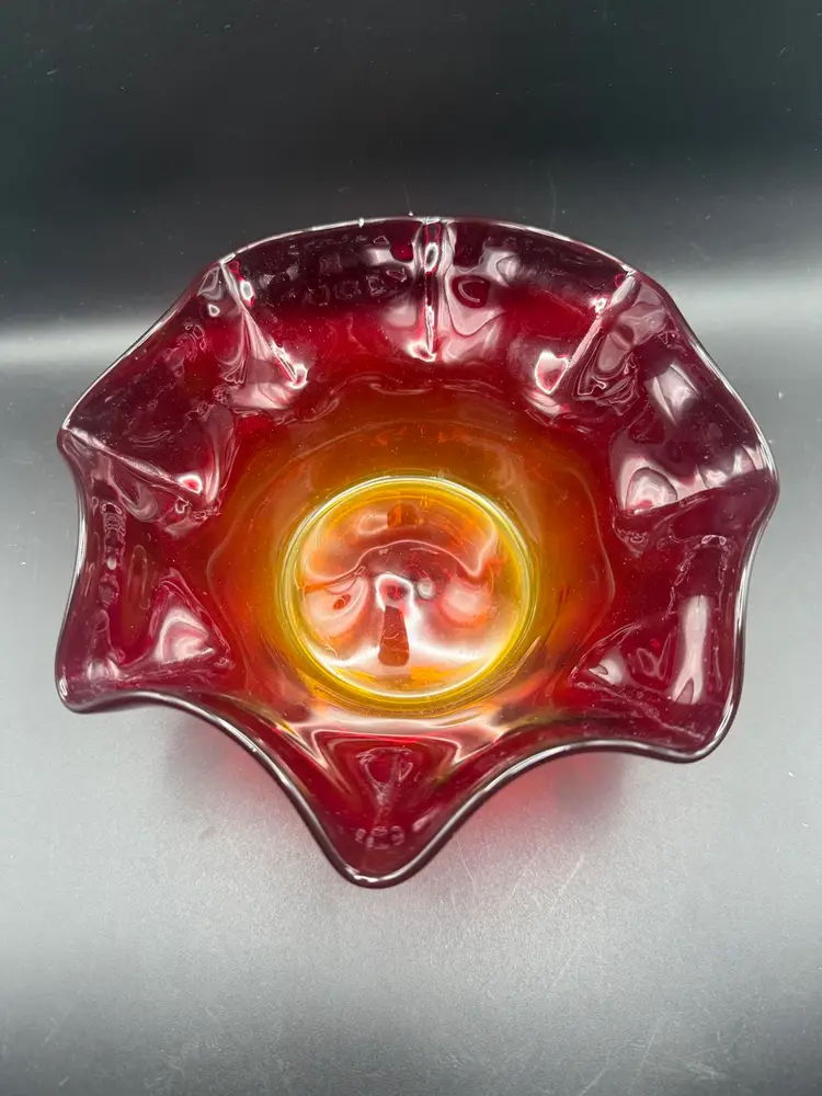 Vintage Blenko Amberina Bowl -glows