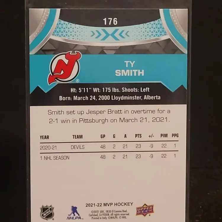 2021-22 UPPER DECK MVP TY SMITH NEW JERSEY DEVILS #176