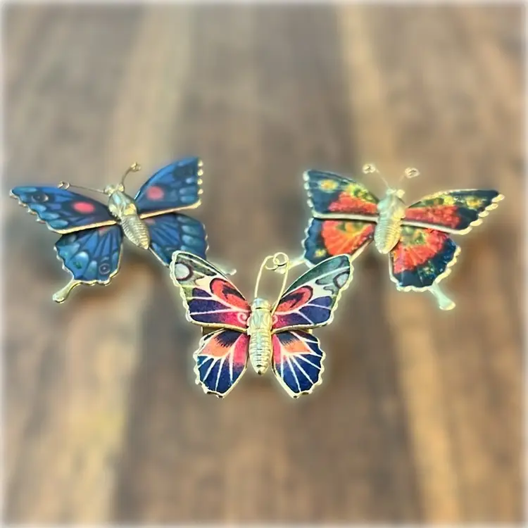 Lot Of 3 Vintage Enamel Butterfly Brooch