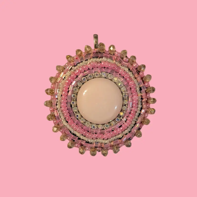 MLCA Creations Handcrafted Vintage Pink Moonglow Beaded Pendant