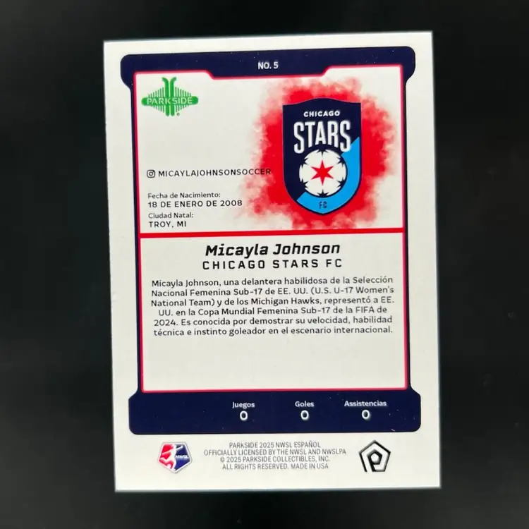 Micayla Johnson 2025 Parkside En Espanol Silver Border /100  Soccer Card