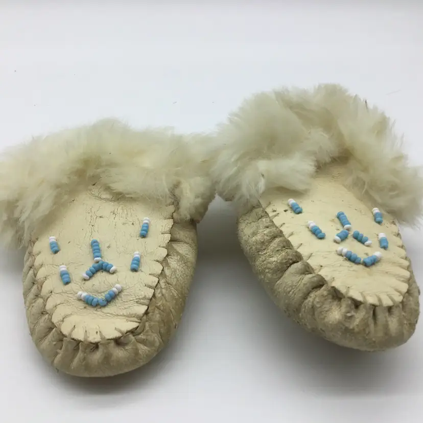 Handmade Preloved Fur Lined Infant Moccasins 