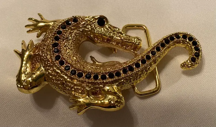 Gold Tone Alligator Belt Buckle Stamped