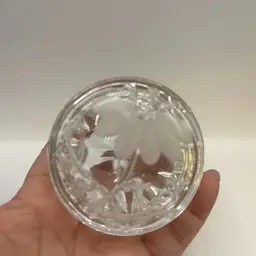 Princess House Lead Crystal Round Trinket Box Etched With Frosted Flower