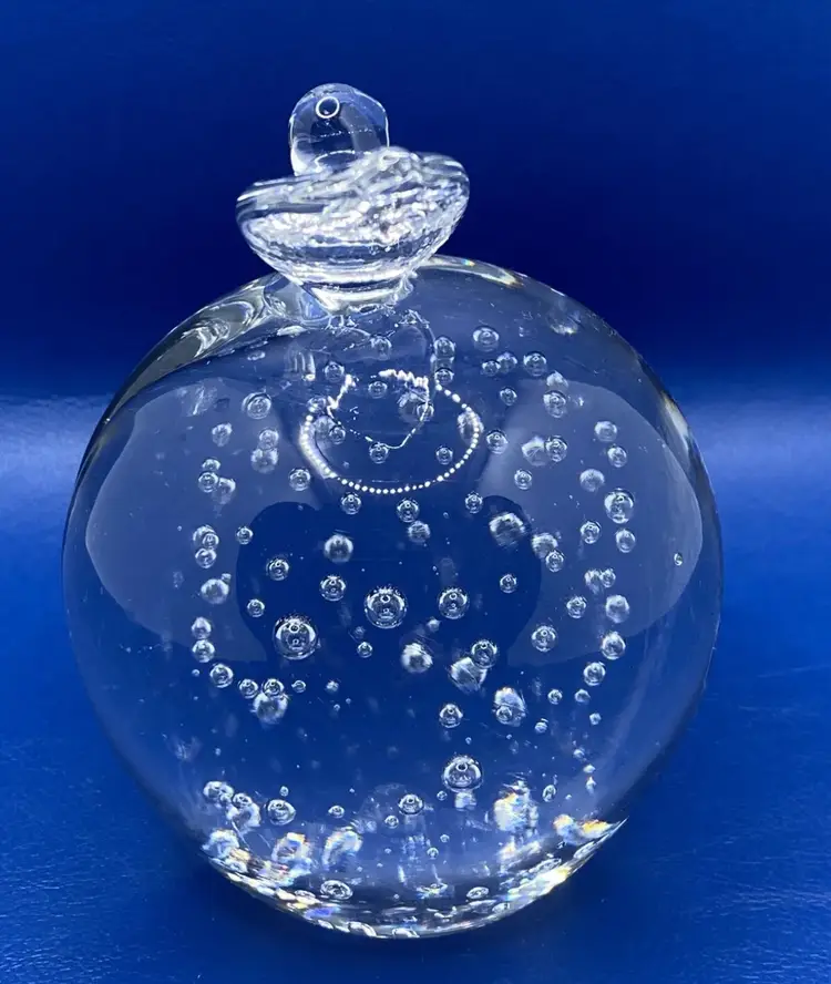 Clear Solid Glass Controlled Bubbles Art Glass Peach Fruit Paperweight