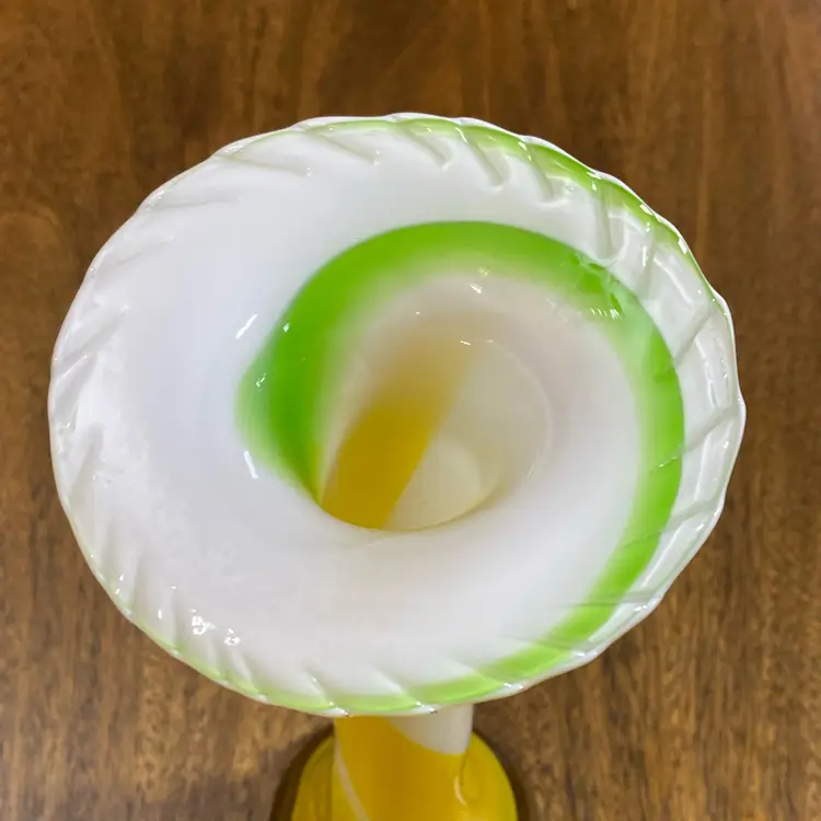 10.5” Art Glass Vase Yellow And White