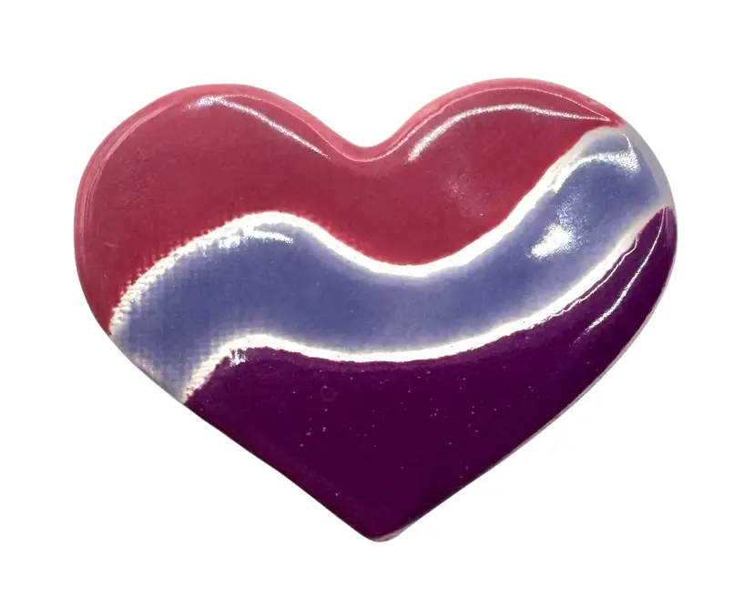 Handmade Ceramic Heart Shaped Statement Brooch Pin Pink Purple 2”